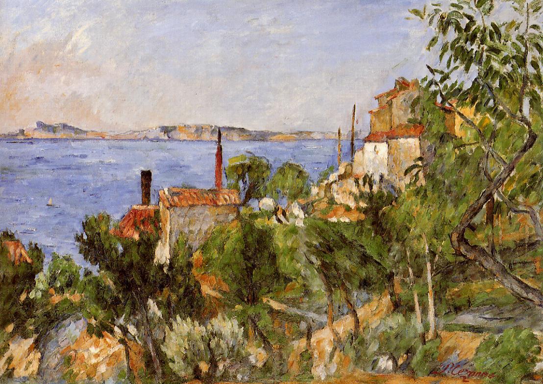 Landscape, Study after Nature (aka The Seat at L'Estaque) - Paul Cezanne Painting